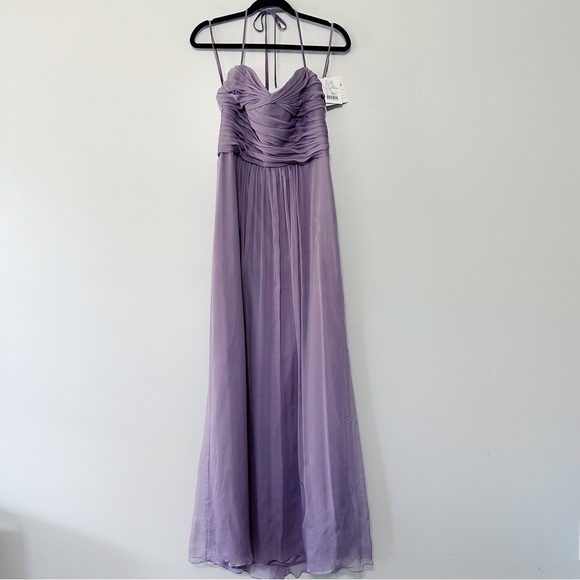 NWT Amsale Crinkle Silk‎ Chiffon Halter Dress Size 14 - Picture 2 of 8